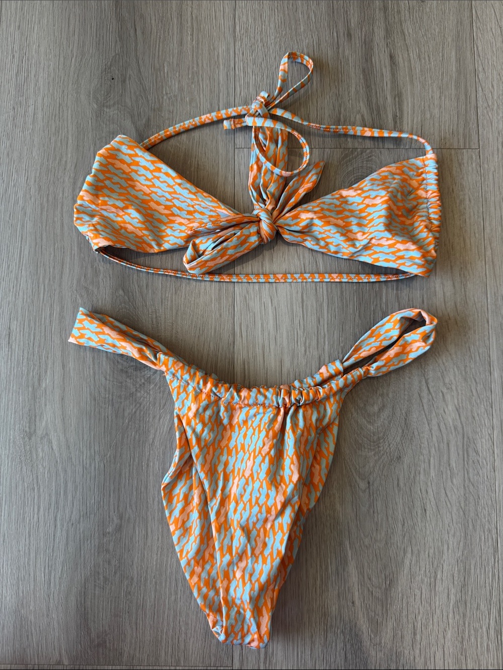 iNAMORATA Orange and Light Blue Patterned Bikini